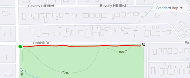 Route on Parkhill Dr. west to east along top of Pioneer Park